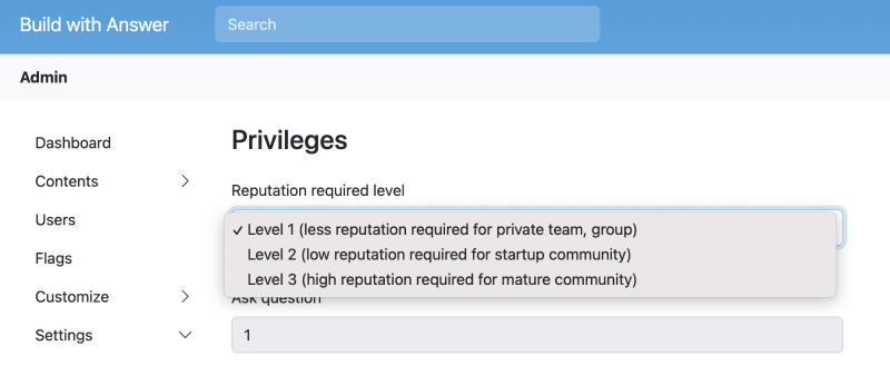 Chose Privileges Level in Answer Admin